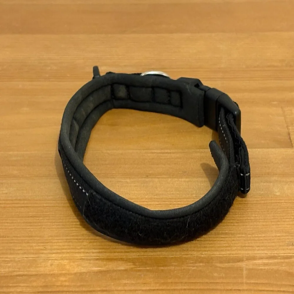 Mighty Paw Black Dog Collar - Neoprene Padded - Reflective for Running, Size S